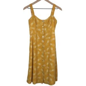 Amour Vert Adelia Dress Womens Small Gold Pineapple 100% Silk #G
